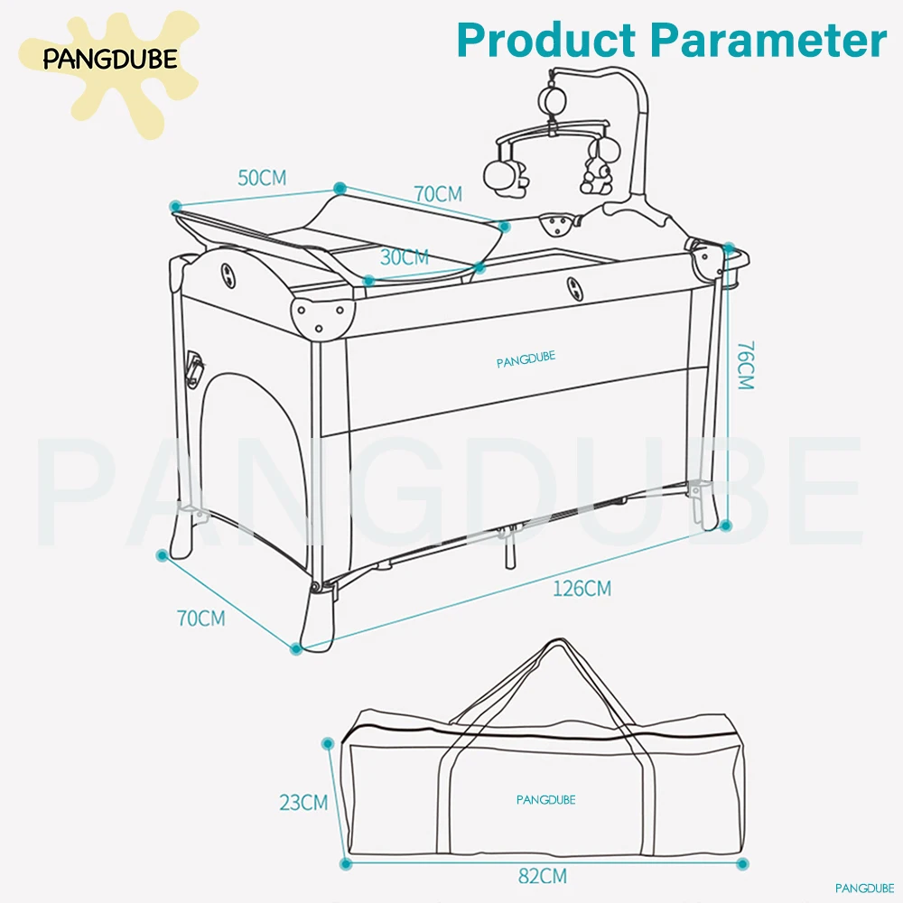 PANGDUBE Berceau pliable 4 en 1 pour bébé de 0 à 3 ans, lit multifonctionnel avec bascule, Table à langer pour bébé, parc pour bébé, assemblage gratuit