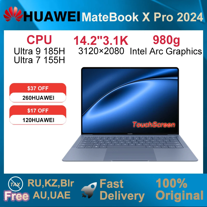 2024 HUAWEI MateBook X Pro 노트북 인터 코어 울트라9 185H/울트라7 155H 32/16GB 2/1TB 넷북 14.2인치 3.1k 터치스크린 120Hz OLED