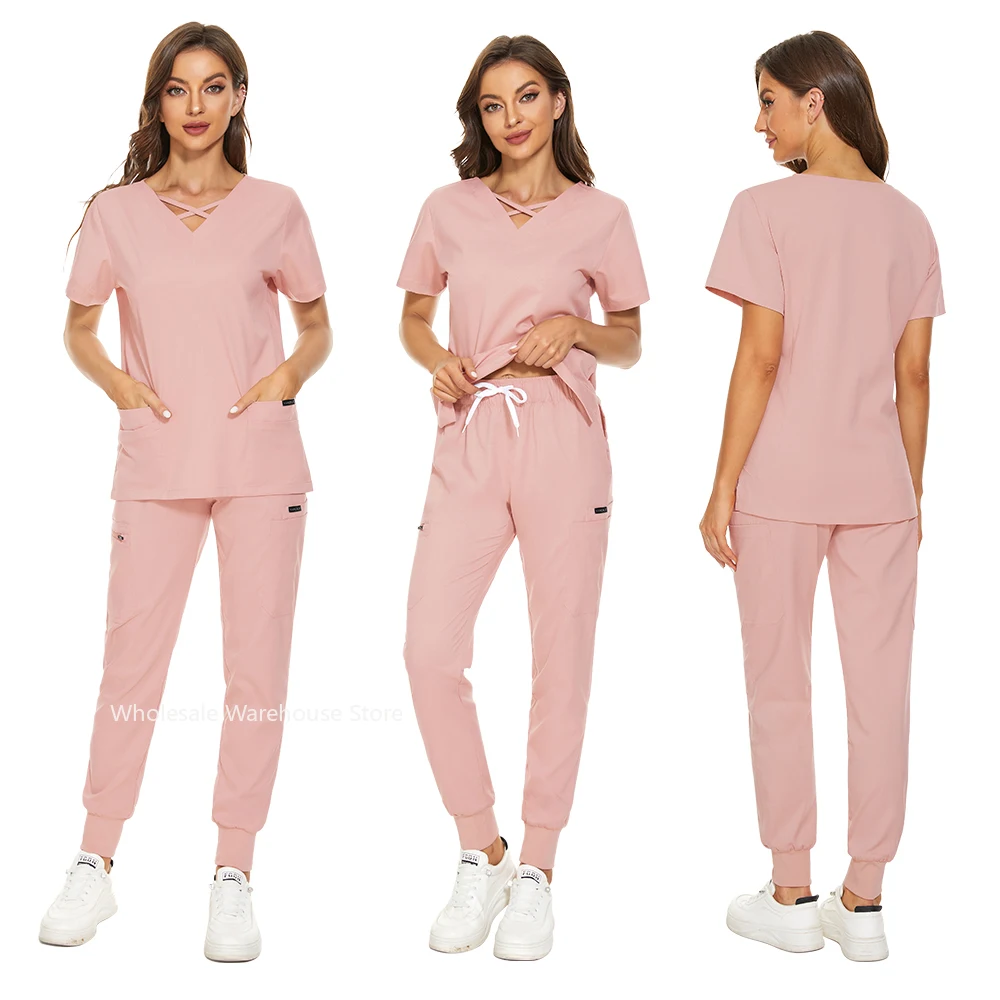 Qualität Frauen Krankenschwester Uniform mit Tasche Schönheitssalon Arbeitsuniformen Kurzarm Gesundheitsdienstleistungen Arbeitskleidung Medizinische Peelings