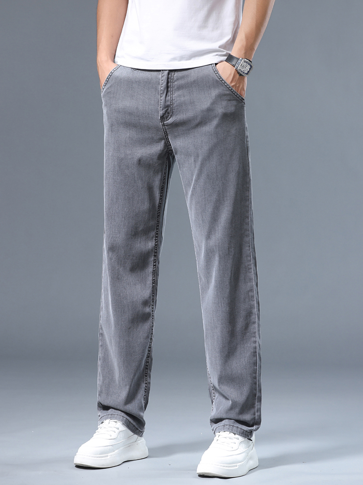 Été mince hommes jean droit ample Lyocell doux drapé affaires pantalon décontracté classique fumée gris marque glace soie pantalon