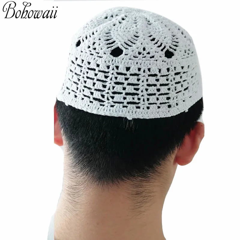 BOHOWAII-sombreros de oración para hombre, gorros de algodón transpirables, Kippa, Kufi, Ramadán musulmán, regalos Eid