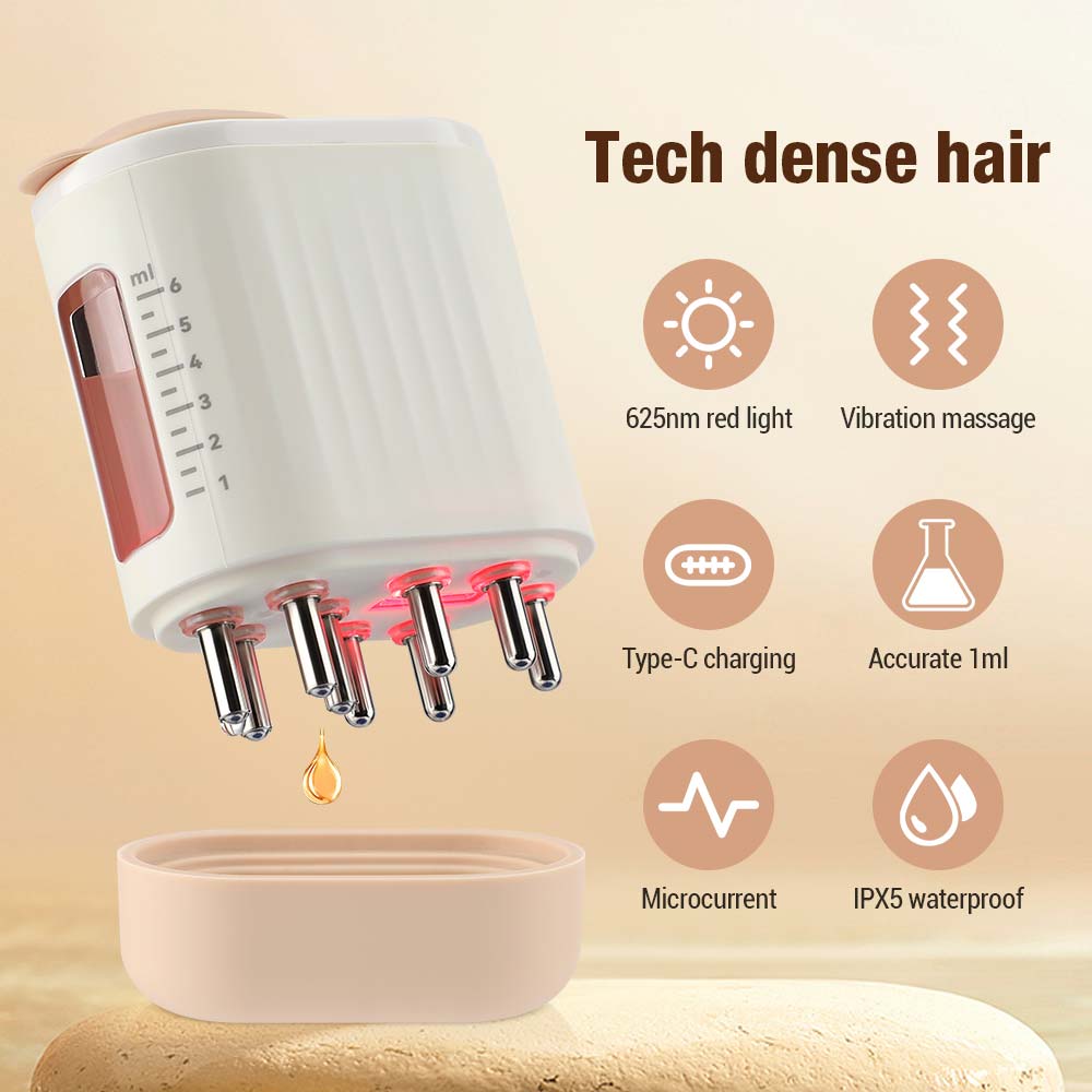 Microcurrent หัวนวดหนังศีรษะ 625nm LED Light Therapy การสั่นสะเทือนนวดหวียา Liquid Oil Applicator Hair Growth หวี