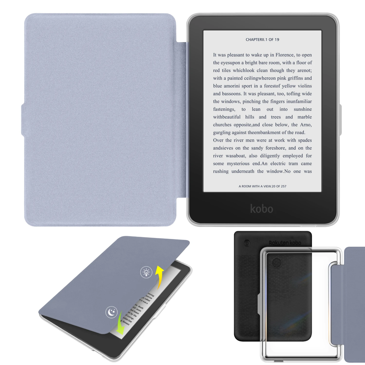Funda de cuero PU para Kobo Clara BW, Clara Colour y 2E con cubierta trasera de acrílico transparente y protector de pantalla, función de auto encendido/apagado, cierre magnético, funda para lector electrónico de 6‘’