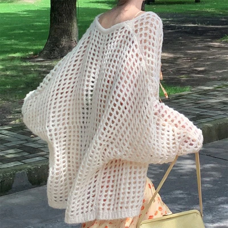 Spring Summer Knitted Open Cardigan Lazy Sle Thin Outerwear Loose Cover oulder awl Top for Commuting Korean System