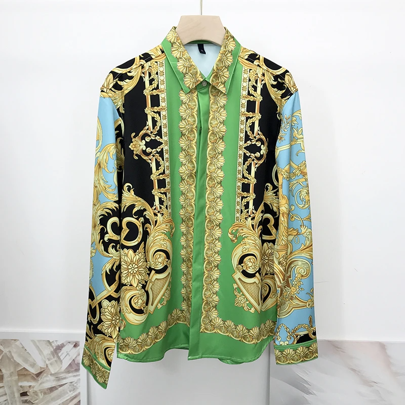 Lässiges Gold-Retro-Druckhemd, Sommer-Herren-Langarmhemd, 3D-gedrucktes Revershemd, Herren- und Damenmode-Hemd mit langen Ärmeln