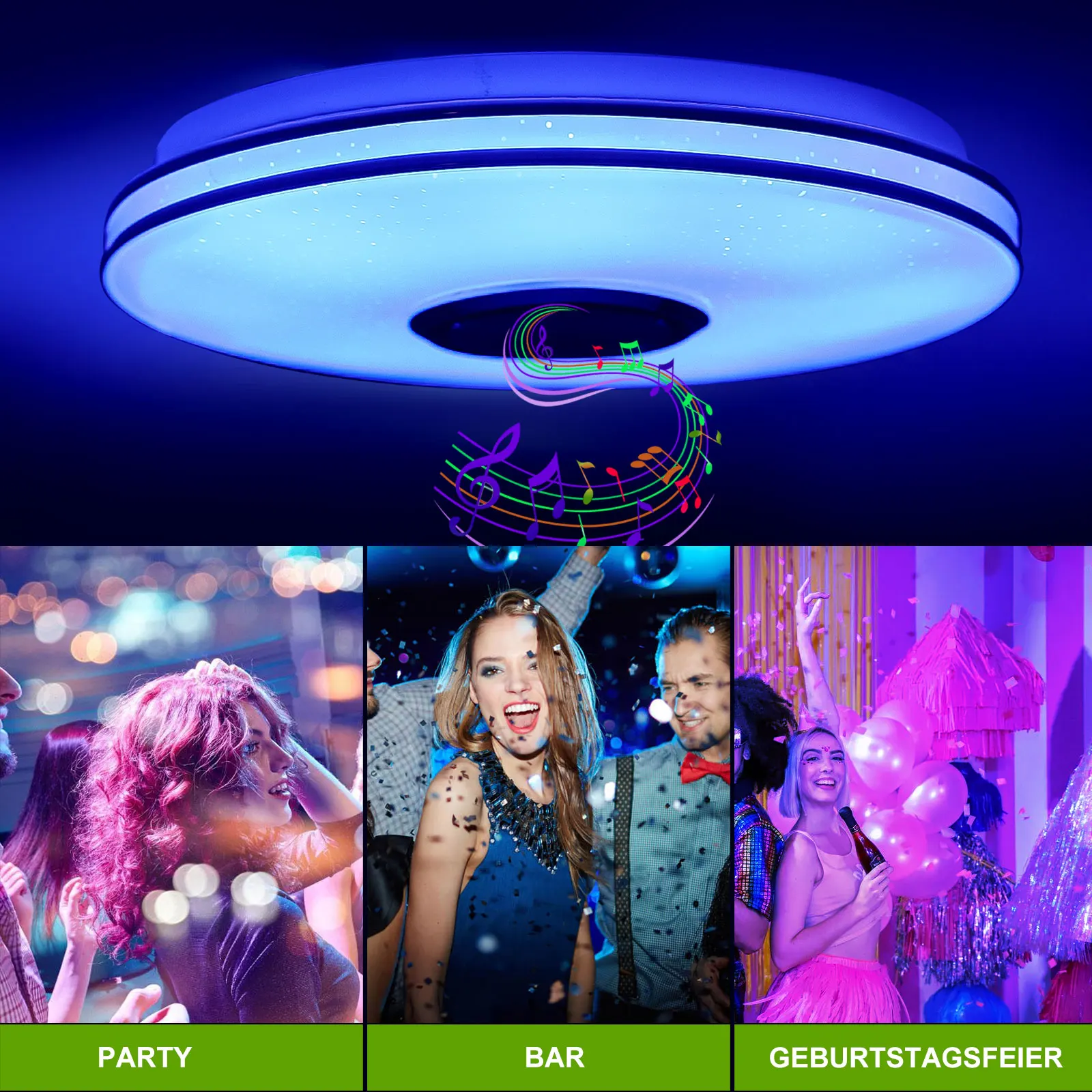 36-W-LED-Deckenleuchte mit Bluetooth-Lautsprecher, dimmbar mit Fernbedienung und APP-Steuerung, LED-Deckenleuchte mit RGB-Farbwechsel