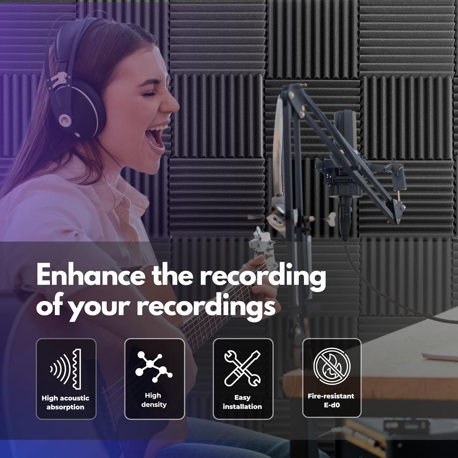 Paneles Acústicos Espuma Acústica, 30x30x5 cm, 24 Piezas, Aislante Acústico para Estudios, Estudios de Grabación, Oficina