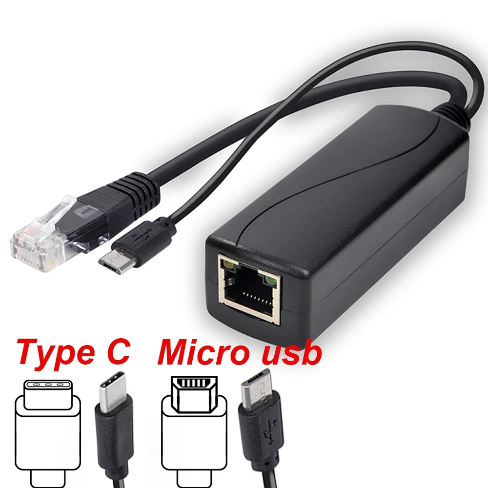 POE-splittervoeding voor Huawei, Hikvision, Bobcat, Raspberry Pi, Micro USB, Tpye-C BarrelJack, 48V tot 5V, 12V