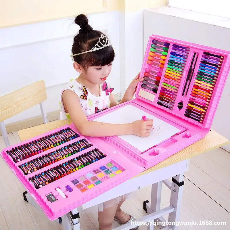 Multi Painting Set for Children, Students' Art Supplies Gift with Carrying Case, Watercolor Pen Oil Pastel Colored Pencil, etc.