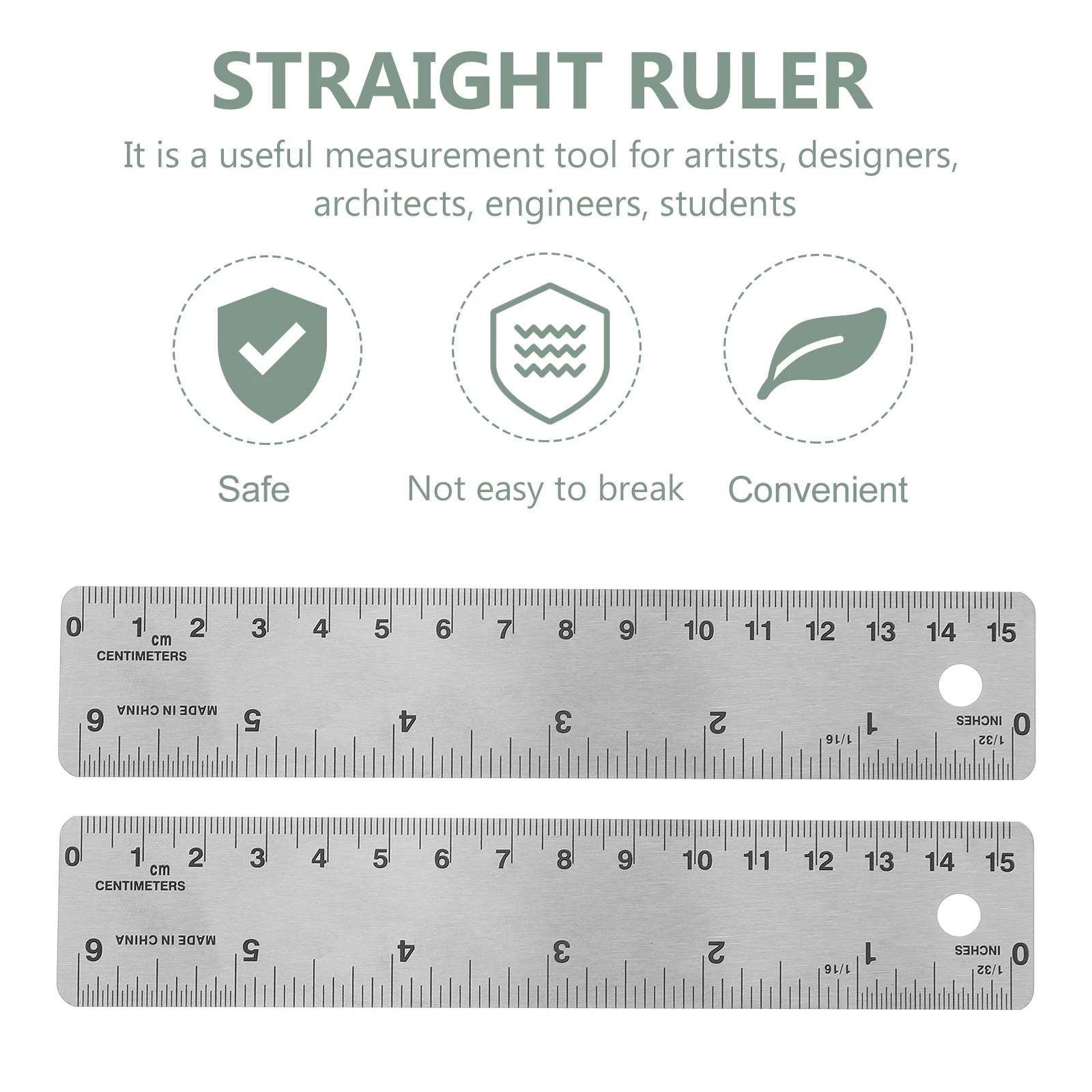 2Pcs Stainless Steel Ruler With Cork Back Soft Rulers Precision Measurement Tool Straight Edge Drafting Supplies