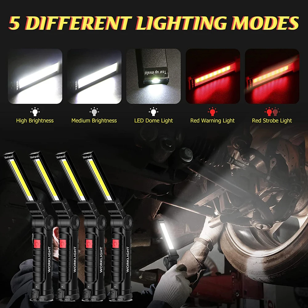 USB Flashlight Rechargeable Torch Tool Gifts for Men LED Work Light with Magnetic Base 5 Modes For Home Outdoor Camping ﻿