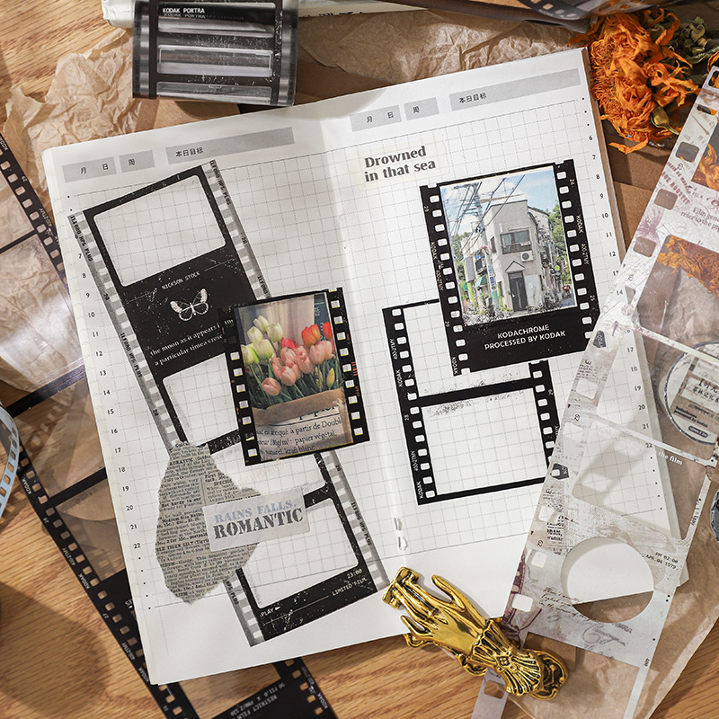 Yoofun 5/6 × 200 センチメートルレトロカメラフィルム PET テープステッカークリエイティブフィルムストリップマスキングテープカード作成スクラップブッキングジャーナリング