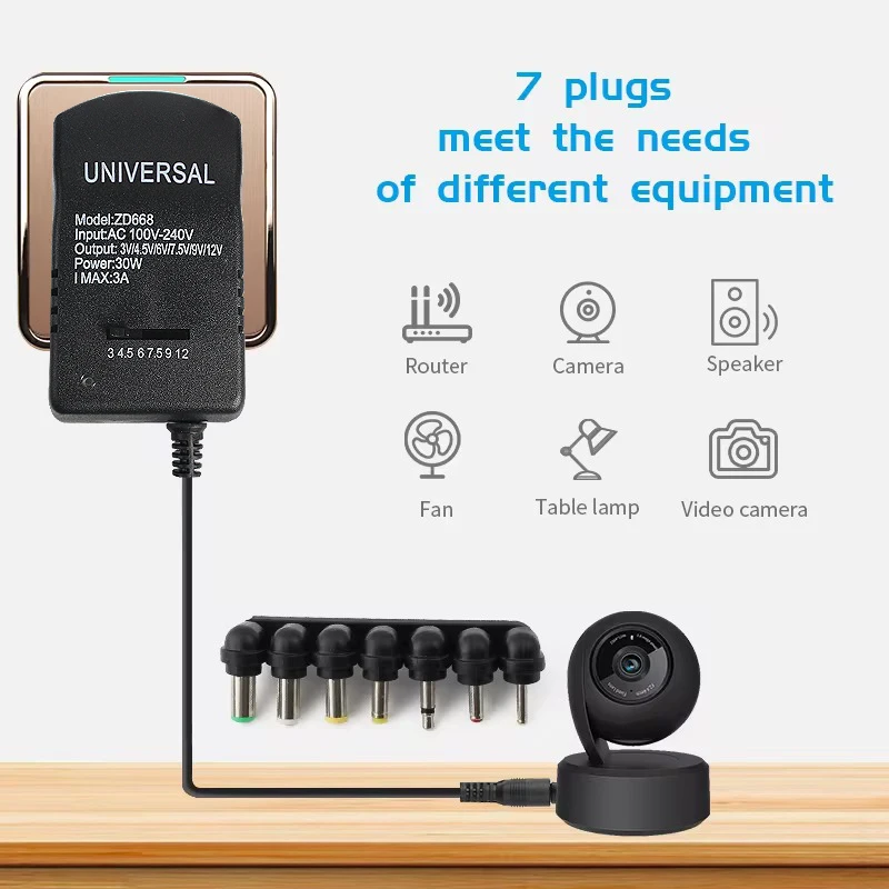 อะแดปเตอร์แปลงไฟแบบปรับได้ หลายแรงดันไฟฟ้า AC 220V เป็น DC 3V 4.5V 6V 7.5V 9V 12V หัวปลั๊กแบบ EU US กำลังไฟ 7-30 วัตต์