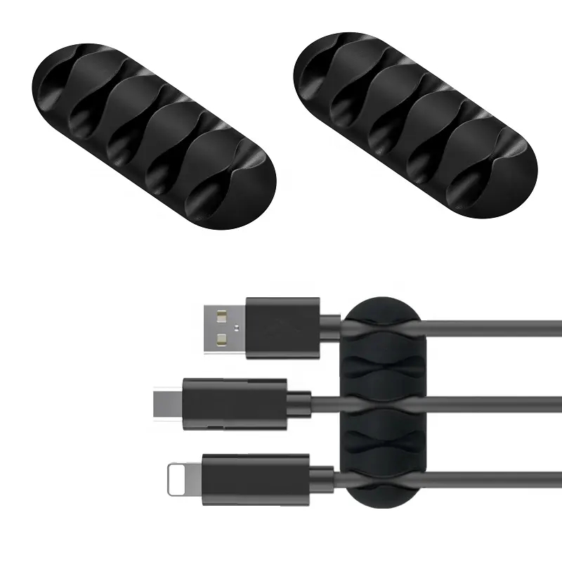 Organizador de cables de silicona, enrollador de cables USB, Clips de gestión autoadhesivos para ratón, teclado, auriculares para iPhone y Huawei