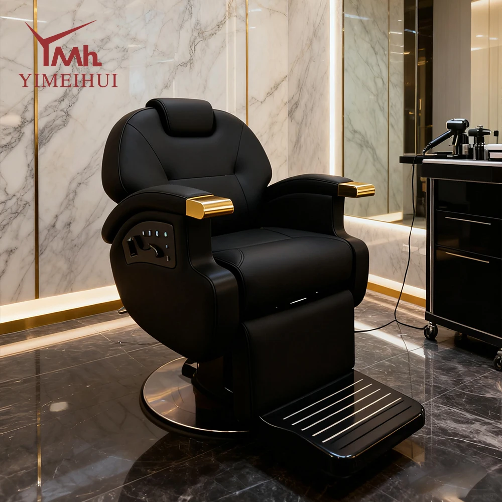New adjustable black leather berber chairs electric swivel reclining barber chair with heating function