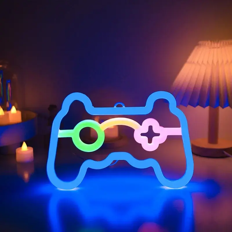 Gamer Neon Schild Lichter, LED Game Controller Neon Schild für Gamer Room Decor, USB oder batteriebetriebene Gaming Neon Schild Tischlampe
