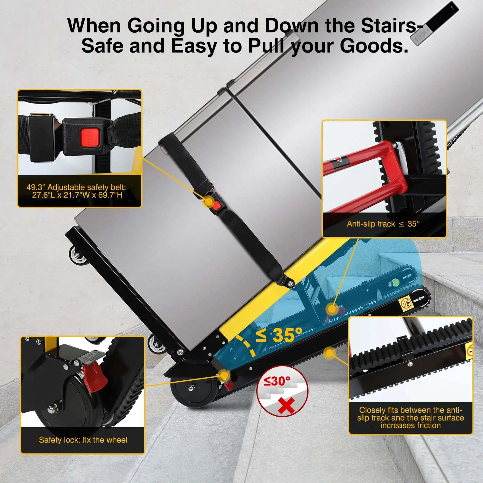 Electric Stair Climbing Dolly with 3 Adjustable Speeds and 440lbs Max Load Capacity, Folding Stair Climbing Dolly Rubber Tracks