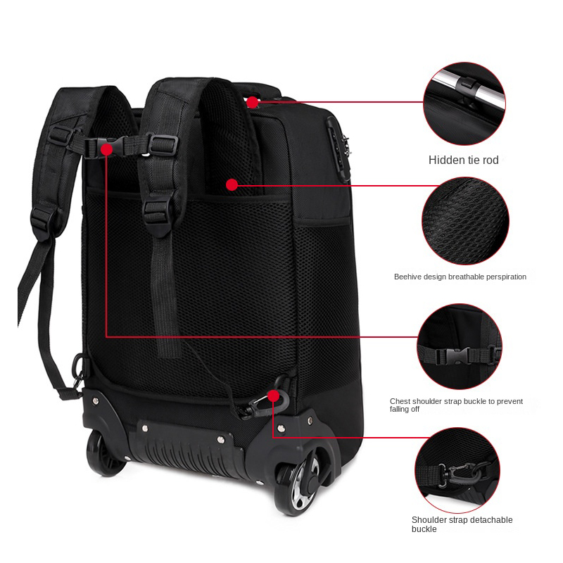 Rolling Backpack for Men Adults Business Carry on Luggage Laptop Wheeled Backpack Travel Suitcase Trolley Bag with Wheels,Black