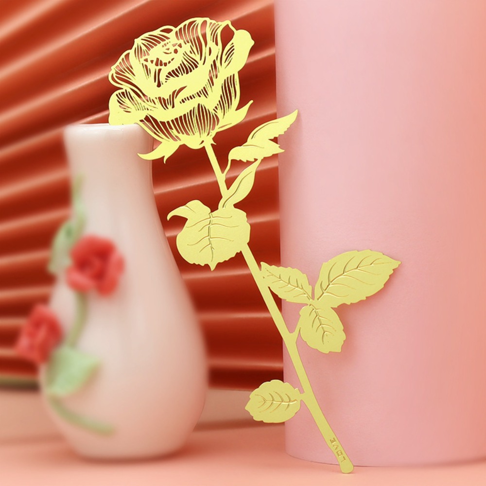 Металлические золотые розы, закладки, Подарочная коробка, искусственные канцелярские товары для учащихся, подарки, уникальный маркер страниц, фотоальбом, зажим для книги