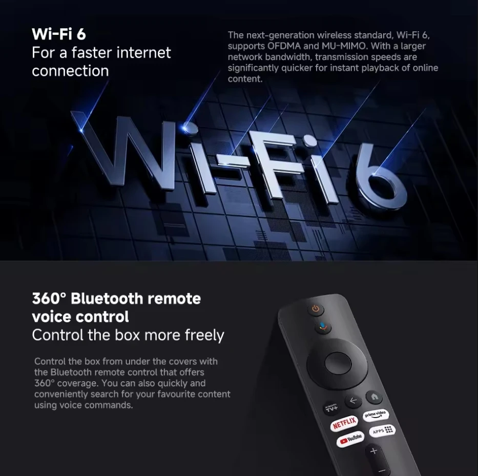 Global Versie Xiaomi TV Box S 3e Gen 4K Ultra HD Bluetooth 5.2 Wi-Fi 6 2 + 32 GB Google TV Google Assistent Smart Mediaspeler
