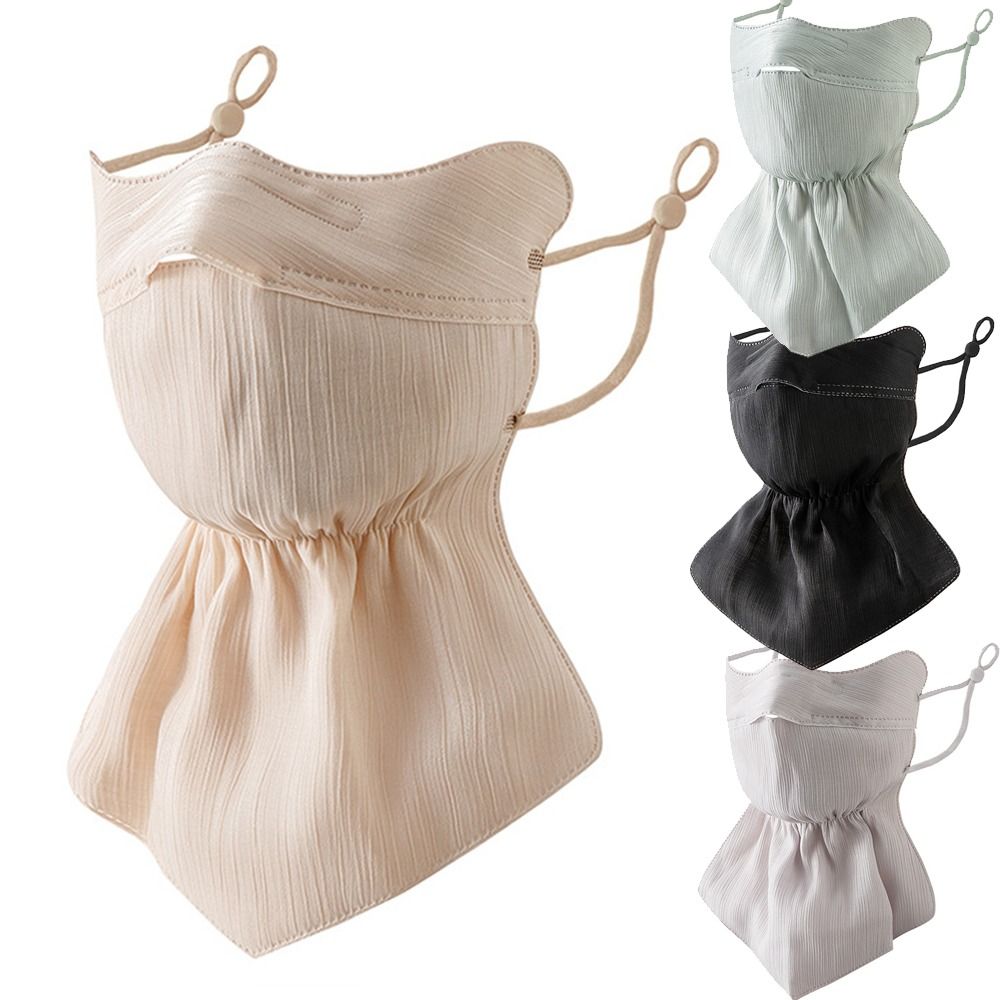 Máscara de seda de gelo para mulheres, anti-UV, secagem rápida, protetor solar respirável, bandana, lenço de ouvido suspenso, UPF50 +