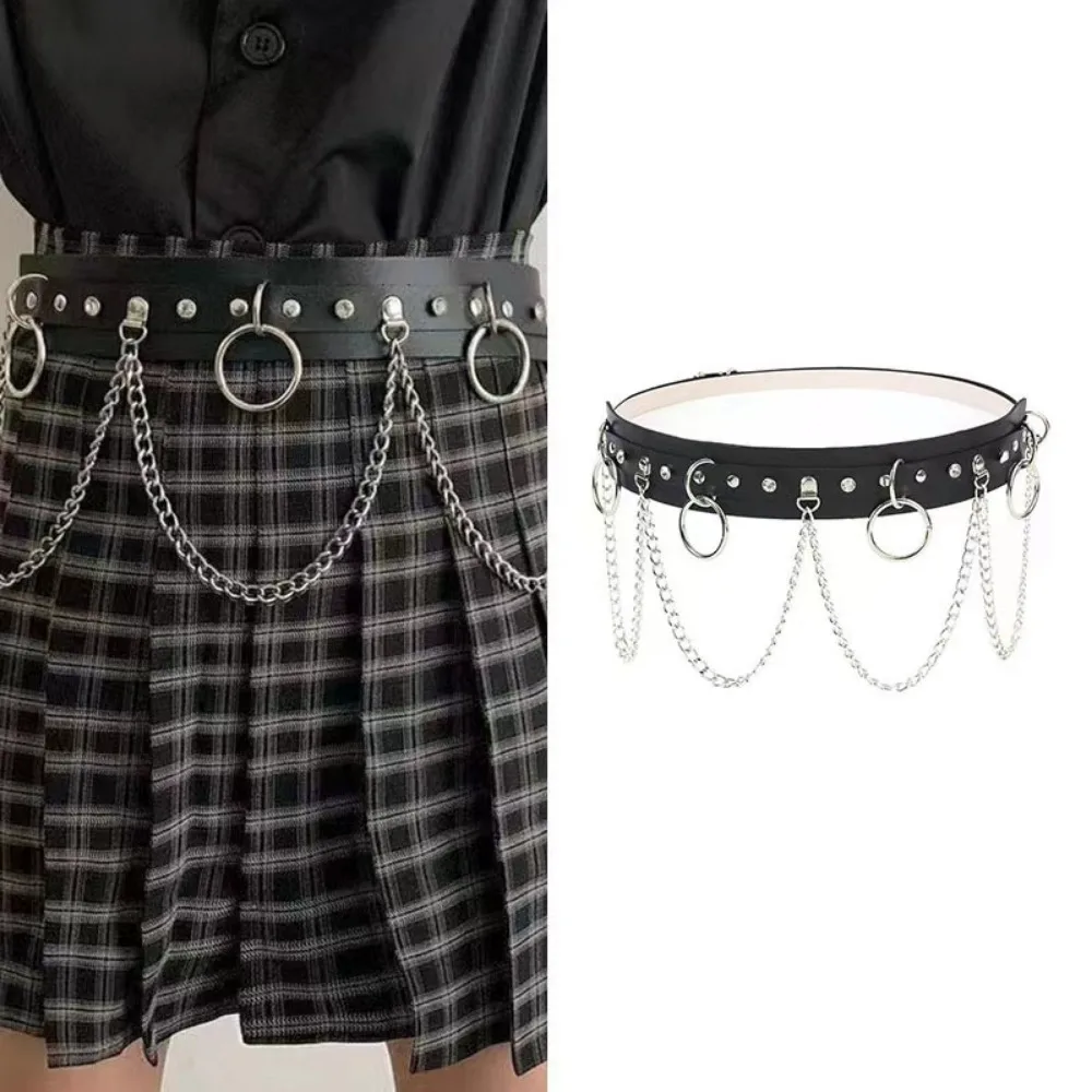 Witches Statement-Gürtel aus veganem Leder, Mond-Herz-Kreis-Kettengürtel, Gothic-Rock, Vintage-Bund für Frauen und Mädchen