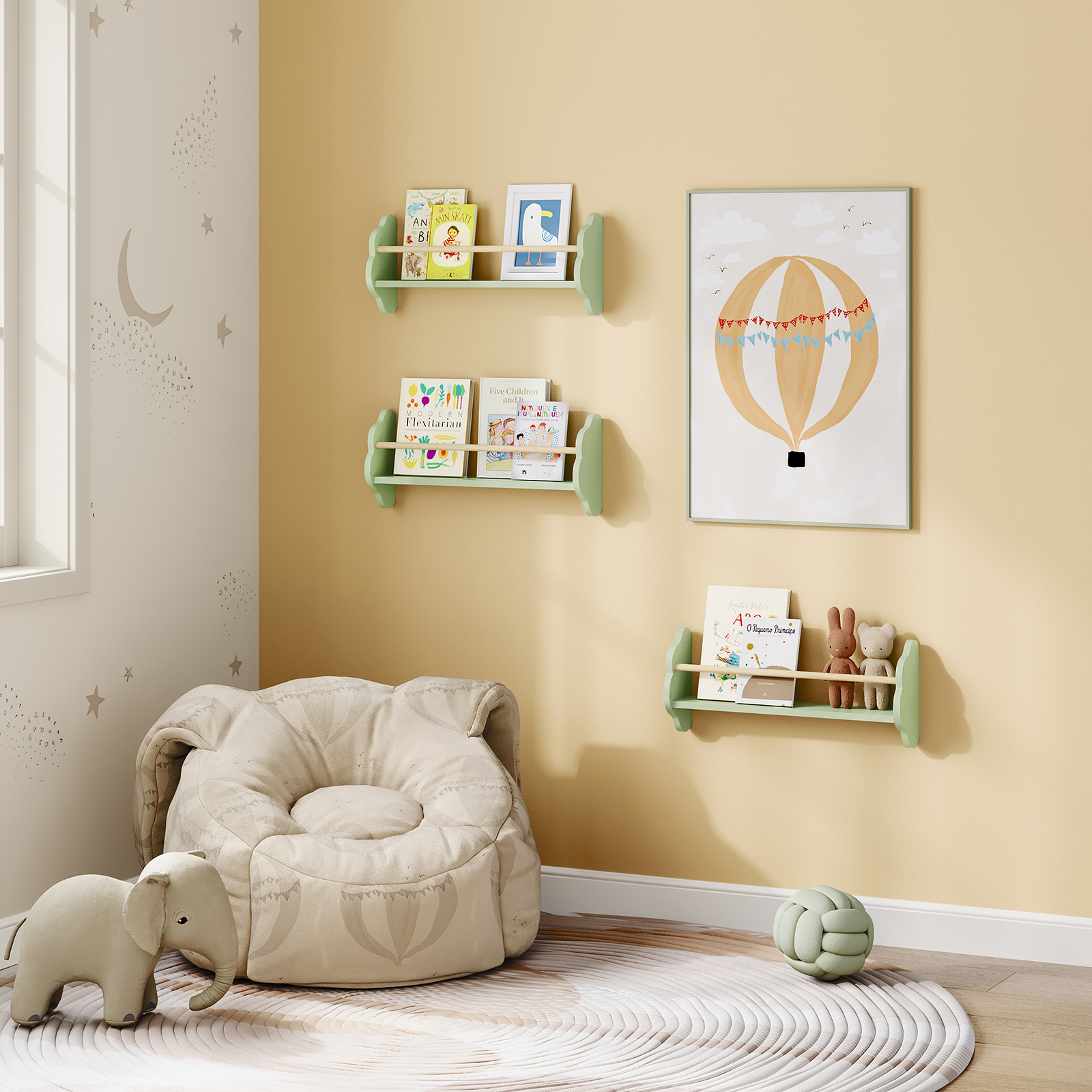 WOLTU 3PCS/Set Floating Wall Bookshelf for Book Storage Natural Wood Wall Shelf for Kid's Room Nursery Organizer Home Decoration