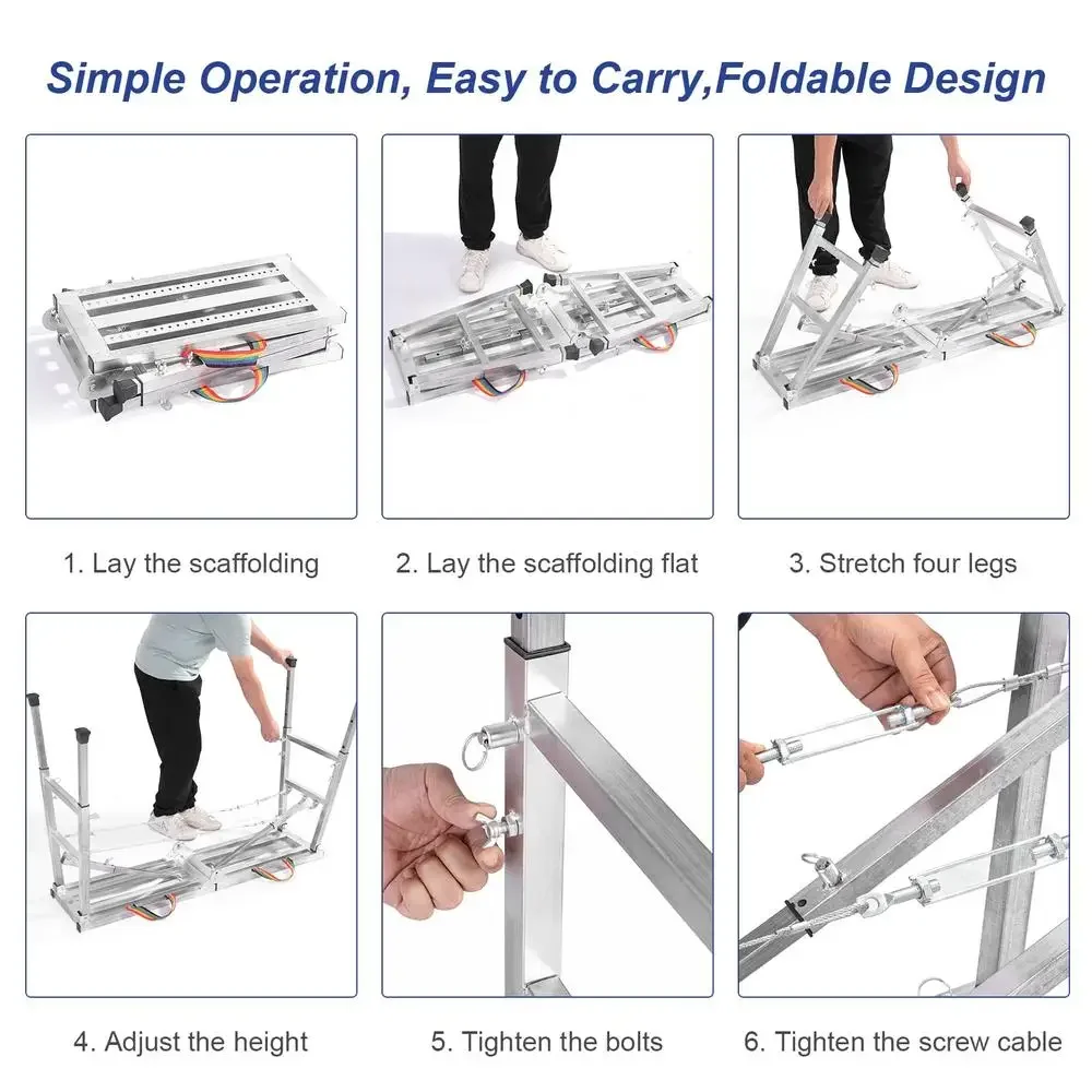 Adjustable Portable Folding Step Scaffolding Ladder RV Cleaning Work Platform Non-slip Feet 330lbs Capacity Safe Sturdy Aluminum