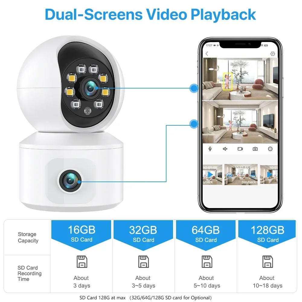 6MP WiFi IP Kamera Dual Lens Baby & Home Security PTZ Auto Tracking Überwachung mit iCsee App Unterstützung