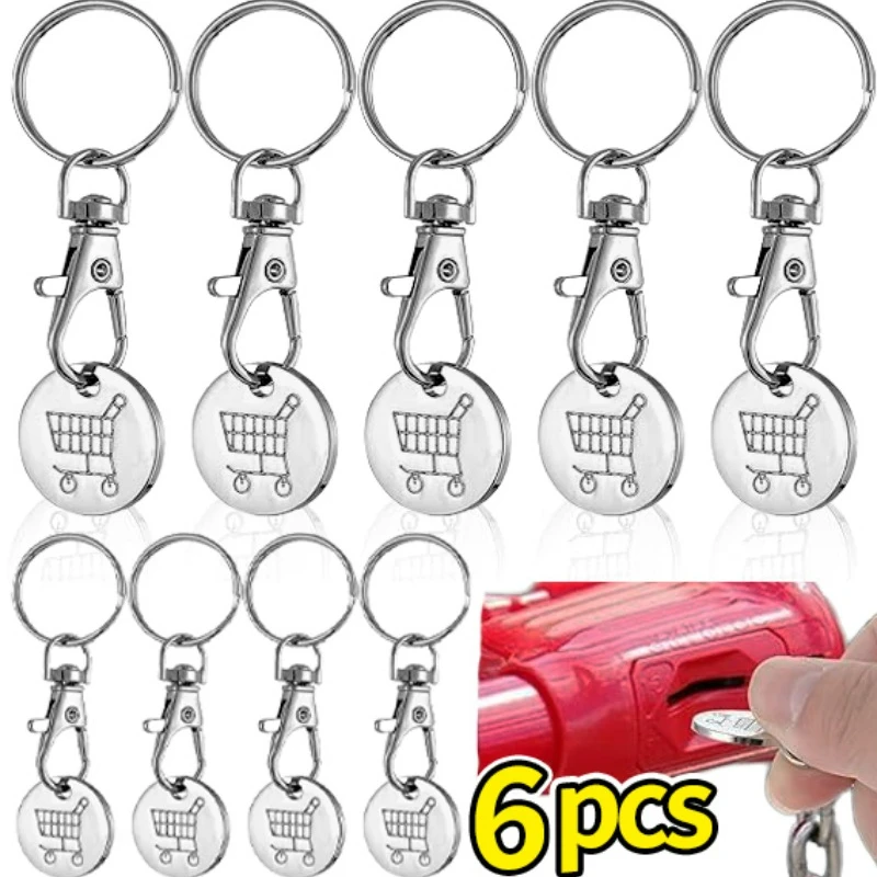 Llaveros de fichas de carrito, llaveros universales pequeños de Metal de acero inoxidable, fichas de carrito de compras portátiles, decoración de adorno, 1/6 Uds.