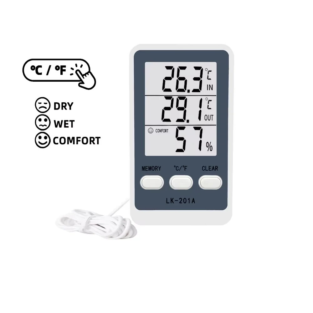 Nhiệt Kế Ẩm Kế Trong Nhà Ngoài Trời Nhiệt Độ Đồng Hồ Đo Độ Ẩm C/F Màn Hình LCD Hiển Thị Đầu Dò Cảm Biến Trạm Thời Tiết