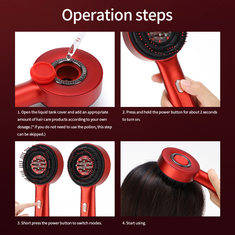 Vibração elétrica massagem pente terapia de luz vermelha crescimento do cabelo massagem escova do couro cabeludo anti perda de cabelo aplicador de óleo líquido cuidados com o cabelo