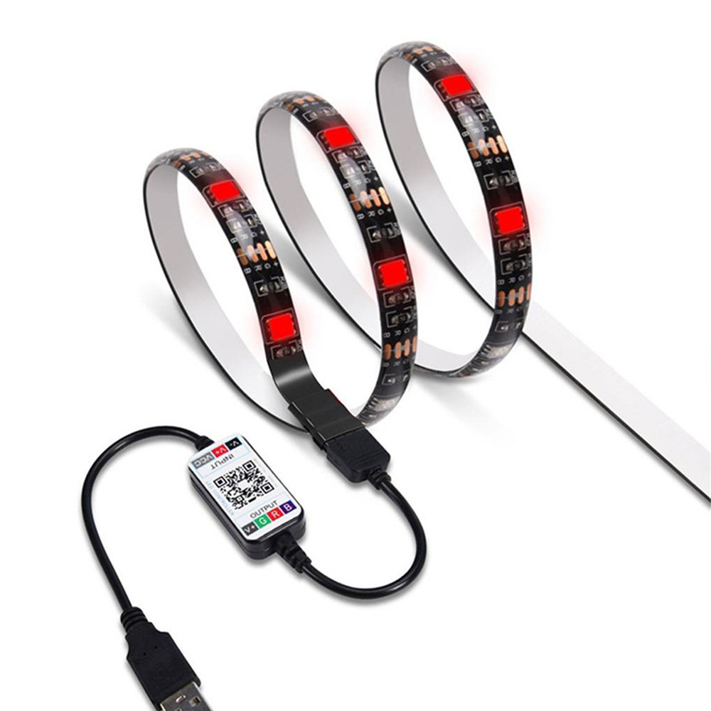 50RGB LEDライトベルト,カラフルなリモコン,Bluetooth,5v,TVバックライト,ムードライト,0.5m/1m/2m/3 4 5m