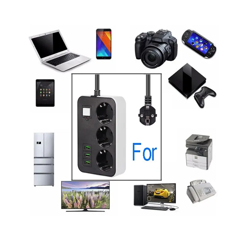 ปลั๊กอะแดปเตอร์สำหรับเดินทางแบบ USB 2หัวกลมปลั๊กไฟ EU ขนาด2ม. 3ม. 5ม. สายต่อขยายยาว5ม. ใช้ในครัวเรือนที่ชาร์จอเนกประสงค์