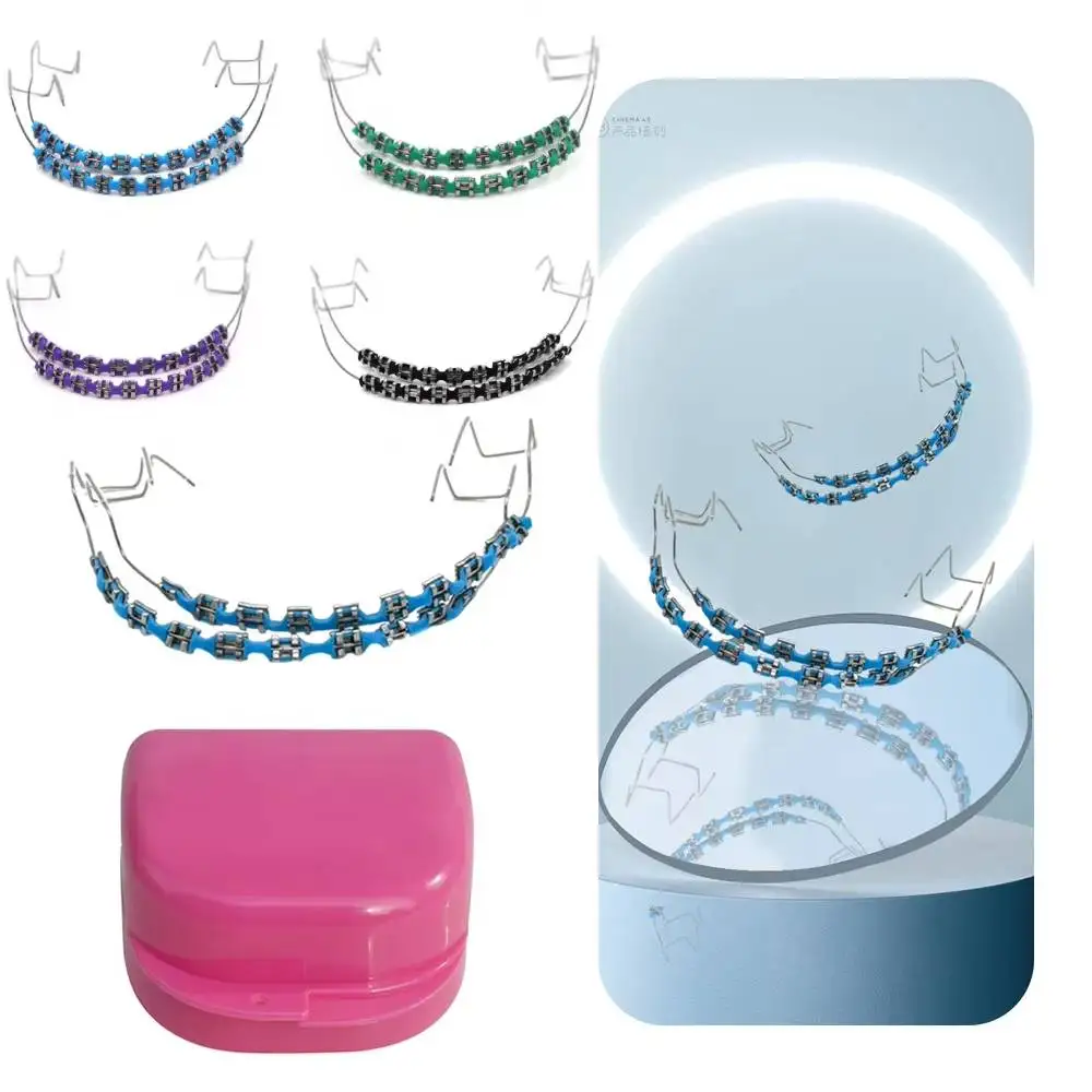 1 Pair Fake Braces Colorful Brackets For Teeth Temporary Metal Wires Metal Bracket Orthodontic Ligature Ties Dental