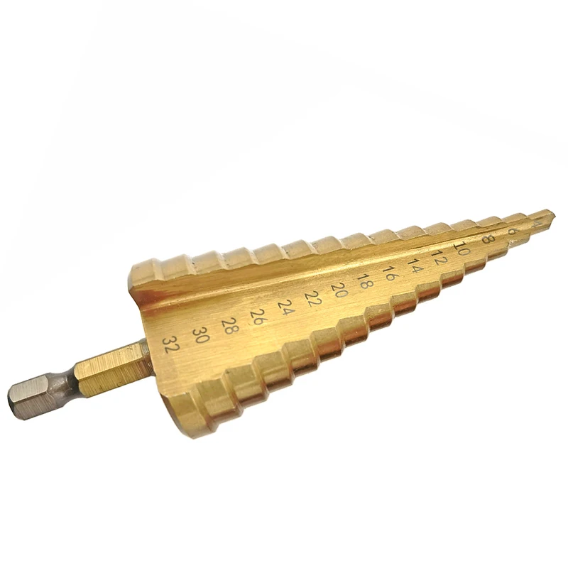 4 -32 มม.HSS TITANIUM เคลือบโลหะ HEX Core เจาะเหล็กความเร็วสูงขั้นตอนเจาะชุด Bit กรวยรูเครื่องตัดไม้ TAPER เมตริก