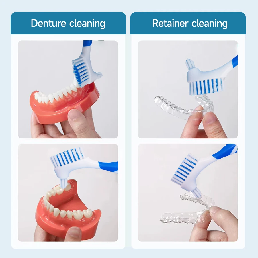 1pcs Toothbrush for dentures, double-sided cleaning, orthodontic correction, denture retainers, specialized toothbrush