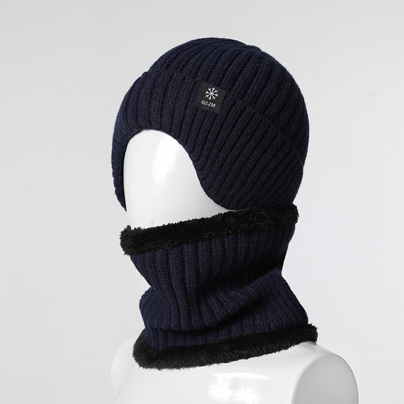 Herenhoed Winter Warme gebreide muts Gehoorbescherming Verdikte winter Herfst/winter Gebreide muts Nekbescherming Set sjaals