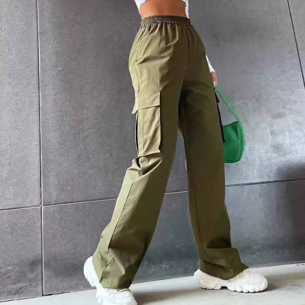 Pantaloni da jogging larghi da donna alla moda Pantaloni casual da comunicazione Pantaloni cargo dritti chic femminili Pantaloni oversize eleganti a vita alta elastici