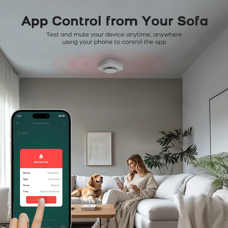 PGST WIFI Tuya Rilevatore di fumo intelligente Sicurezza domestica - Sensore di fumo avanzato e allarme antincendio con compatibilità SmartLife