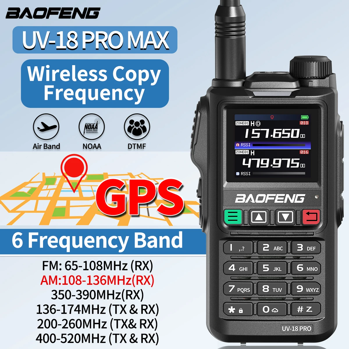 Baofeng uv18 pro max gps am fm walkie talkie de seis bandas frequência de cópia sem fio 999ch longo alcance tipo-c UV-G28 pro rádio em dois sentidos