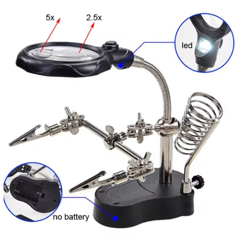 13.5X 12X Saldatura Ausiliaria Clip Lente di Ingrandimento Saldatore Elettrico Circuito Saldatura Ferro Lente di Ingrandimento Staffa Strumenti