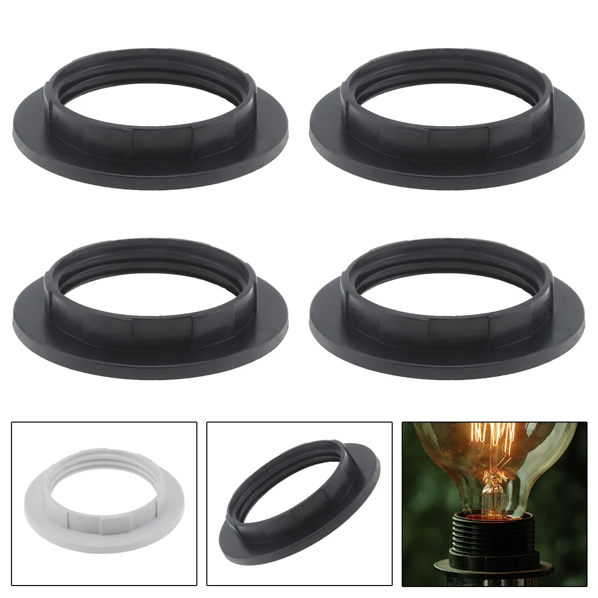 Anillos de Collar de pantalla de lámpara E26/E27, Base de candelabro roscada, cerradura de retenedor, tonos de luz, casquillo, anillo reductor, soporte de bombilla, 4 Uds.