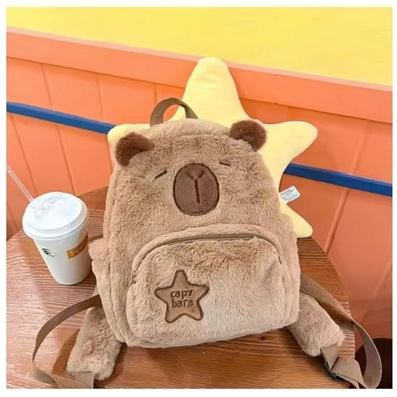 Mochila escolar grande Kawaii Capybara de felpa versátil dibujos animados divertidos bolsos cruzados Capibala regreso a la escuela anime