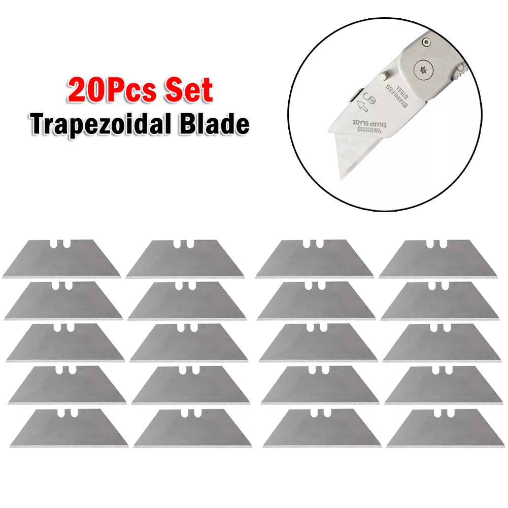Lâmina trapezoidal de substituição, lâmina de aço carbono, faça você mesmo, arte, artesanato, ferramenta de corte, lâmina multiferramenta com caixa, ferramentas de corte, 20 peças
