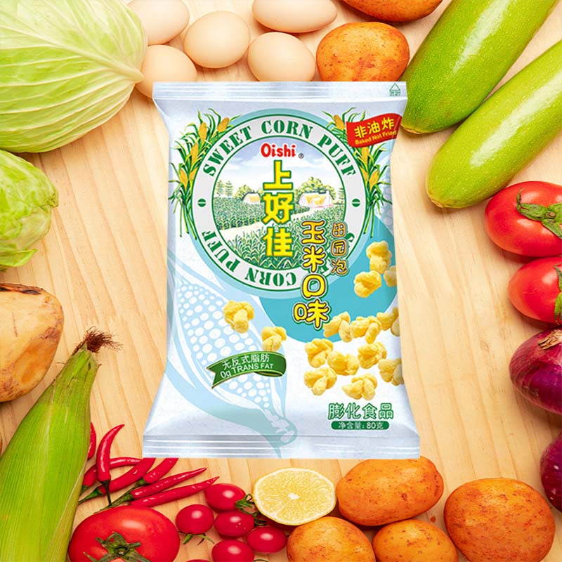 OISHI Sweet Corn Puff Corn Flavor 2.82oz(80g)*2 Packs