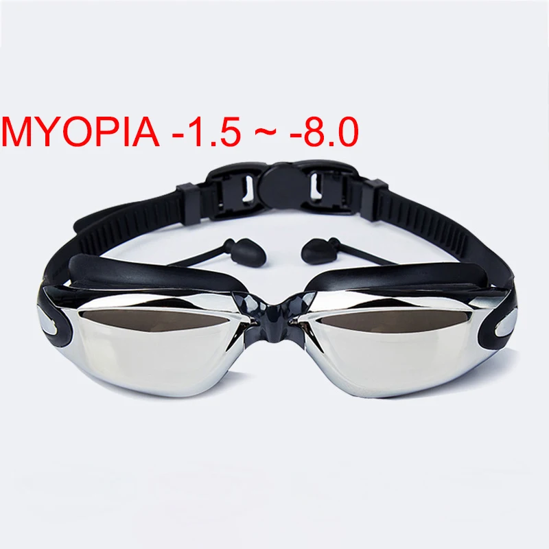 Homens mulheres miopia óculos de natação adultos profissional à prova dwaterproof água chapeamento anti nevoeiro uv piscina óculos ópticos tampões de ouvido