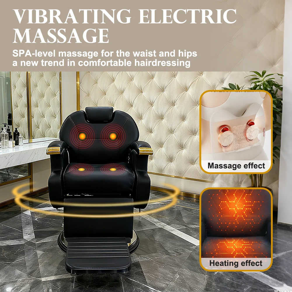 New adjustable black leather berber chairs electric swivel reclining barber chair with heating function