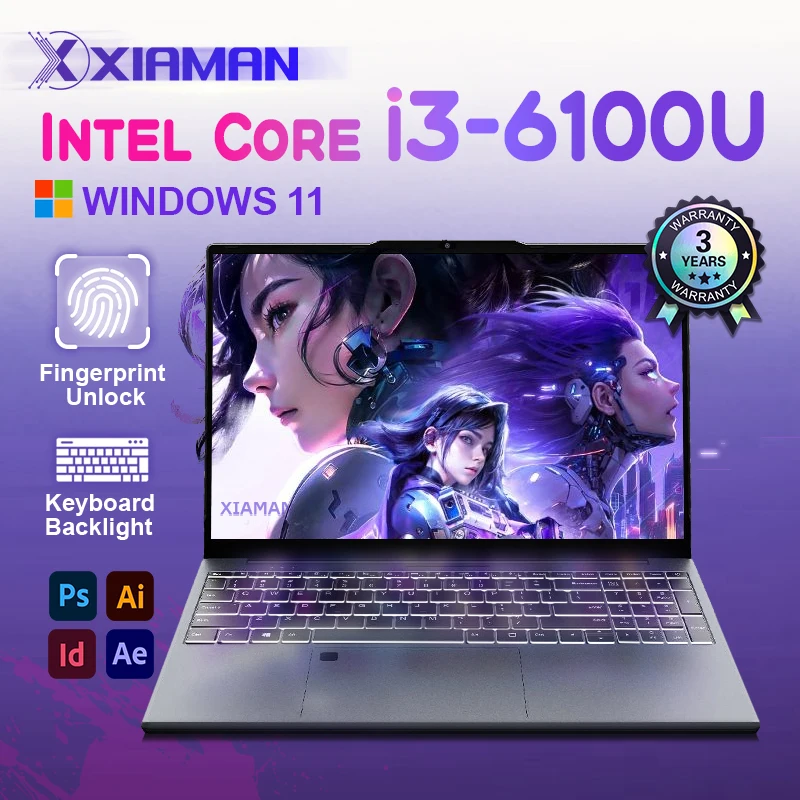 Xiaman 15,6 "ordenador portátil Intel Core i3 6100U Windows 11 Pro Notebook PC Gamer 16GB RAM 512GB 1TB SSD portátiles para juegos