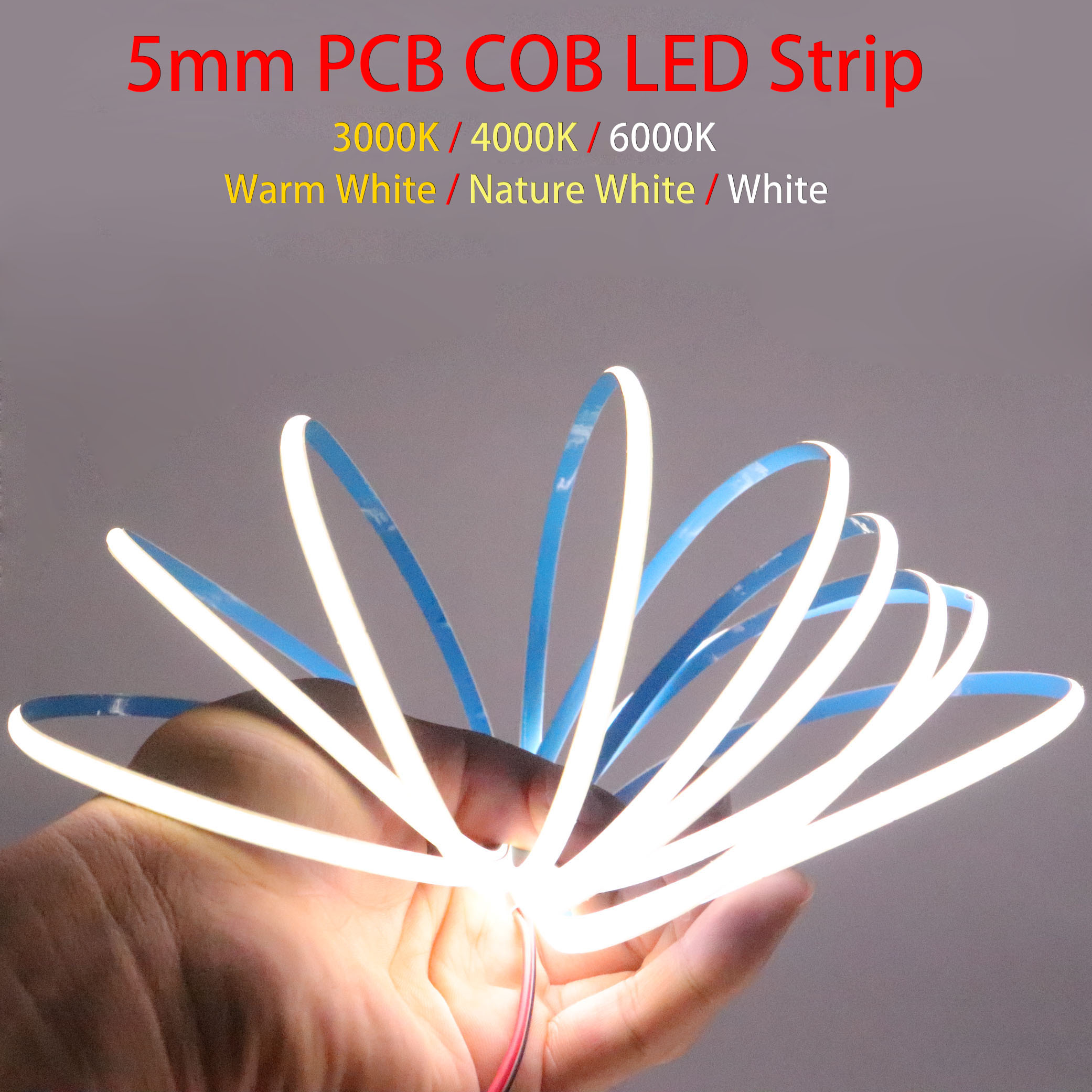 Tira de luces LED COB súper delgada de 5mm 384LEDs/m barra de luz Led suave regulable blanco frío cálido para iluminación de decoración del hogar de Hotel KTV DC12V/24V